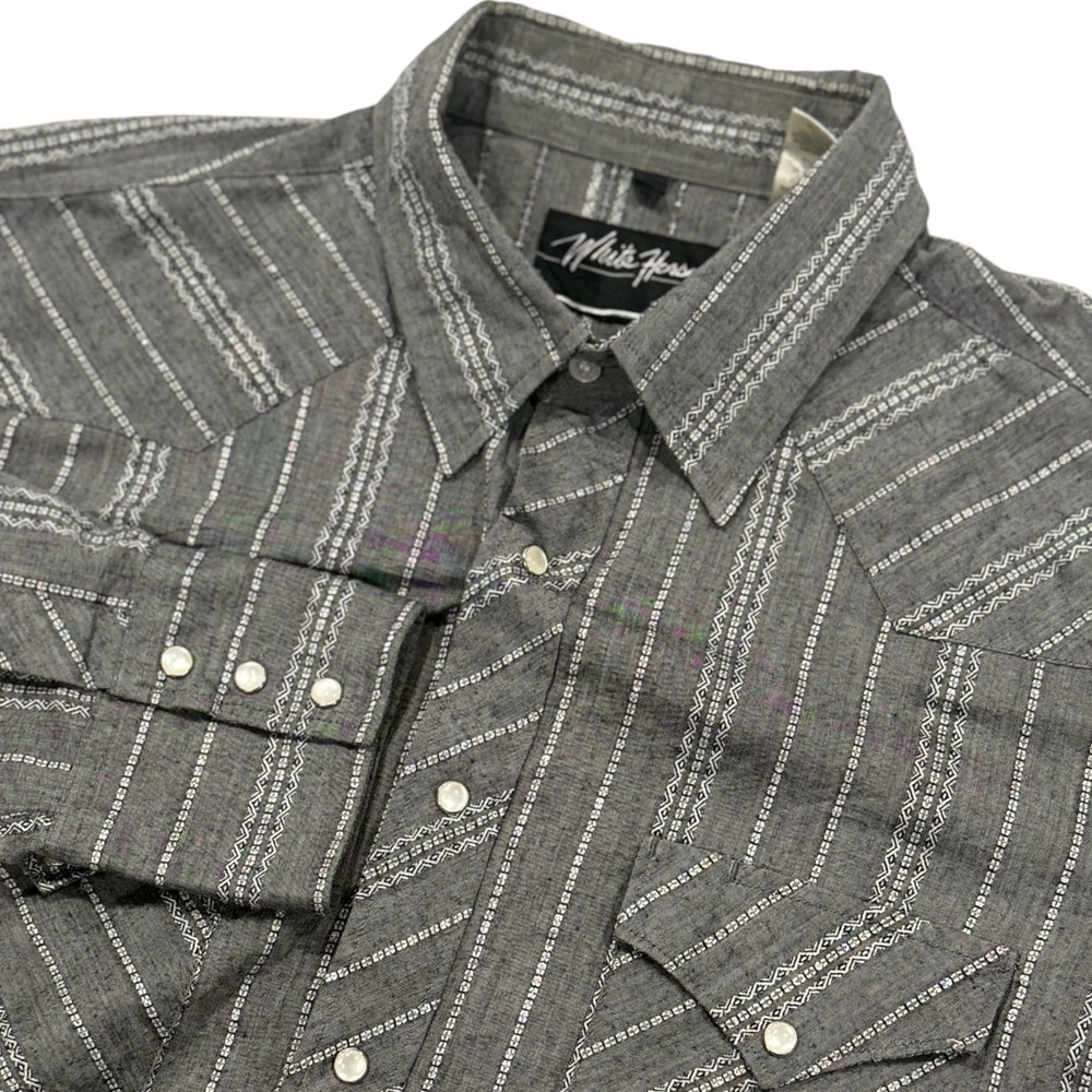 Vintage White Horse Mens Gray Western Pearl Snap Long Sleeve Shirt Size Large‎